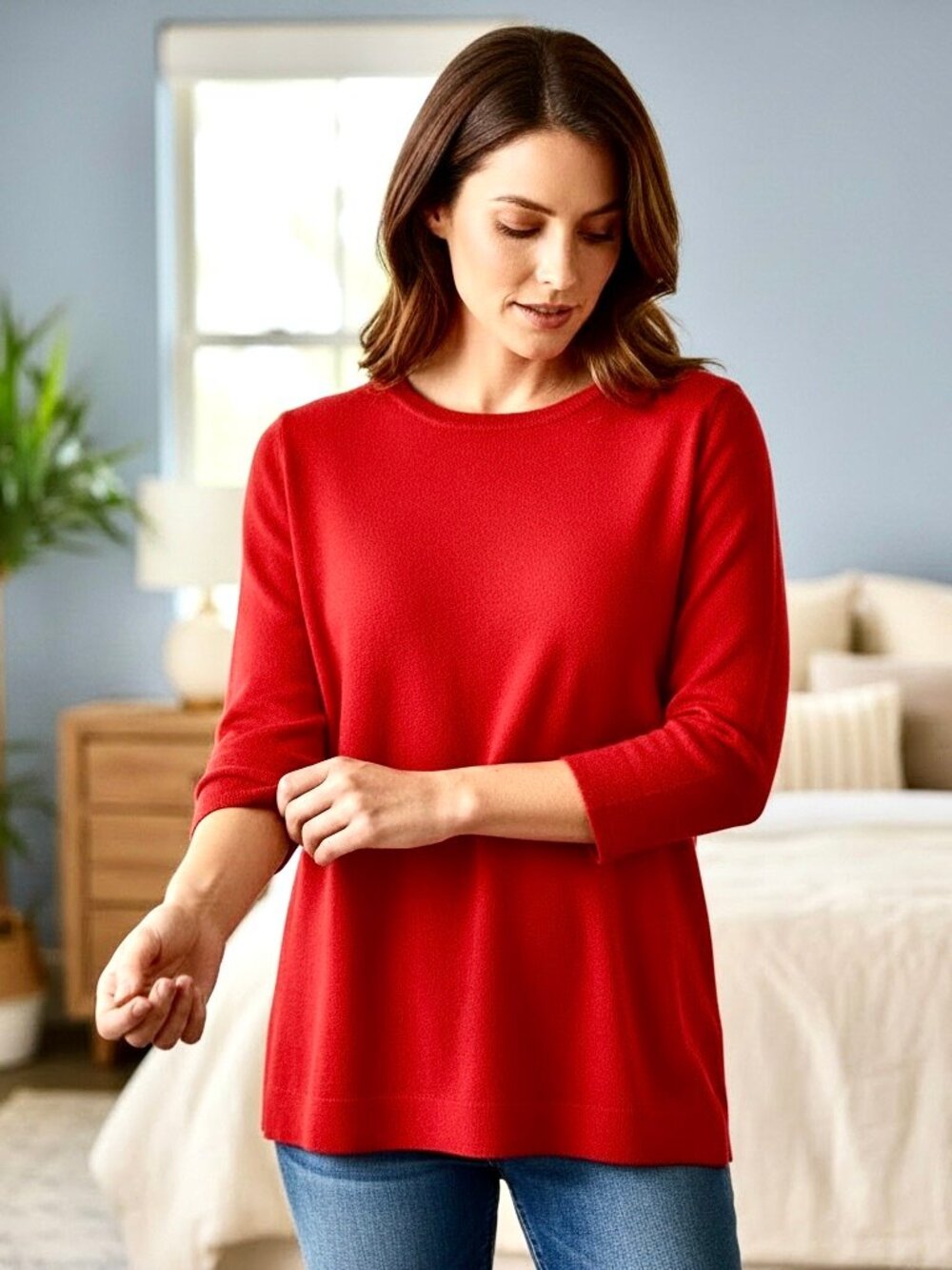 Philosophy Republic Clothing Red Knit Sweater BACK ZIPPER 3/4 Sleeve Womens XL